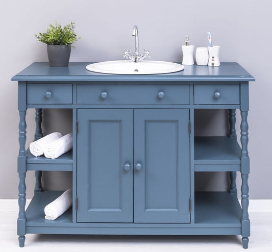 Masque pour 1 lavabo, bois de sapin, avec 2 portes et 3 tiroirs, Pasy PS545 peint, L128XA54XH91 CM