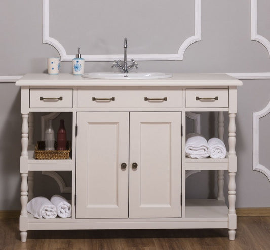 Masque pour 1 lavabo, bois de sapin, avec 2 portes et 3 tiroirs, Pasy PS545 peint, L128XA54XH91 CM-ICREM