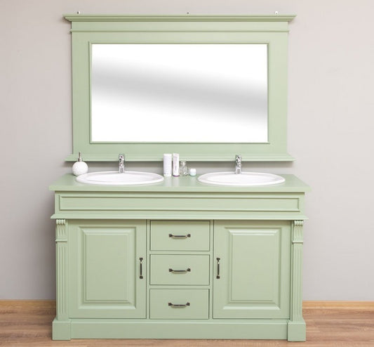 Masque pour 2 lavabos, bois de sapin, avec 2 portes et 3 tiroirs, Pasy PS4001, Olive Green P054, L150XA51XH91 CM