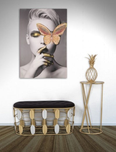 Table support téléphone en verre et métal Glam Simple Or / Noir, Ø35xH75 cm