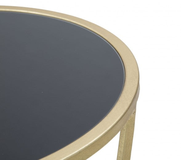 Table support téléphone en verre et métal Glam Simple Or / Noir, Ø35xH75 cm