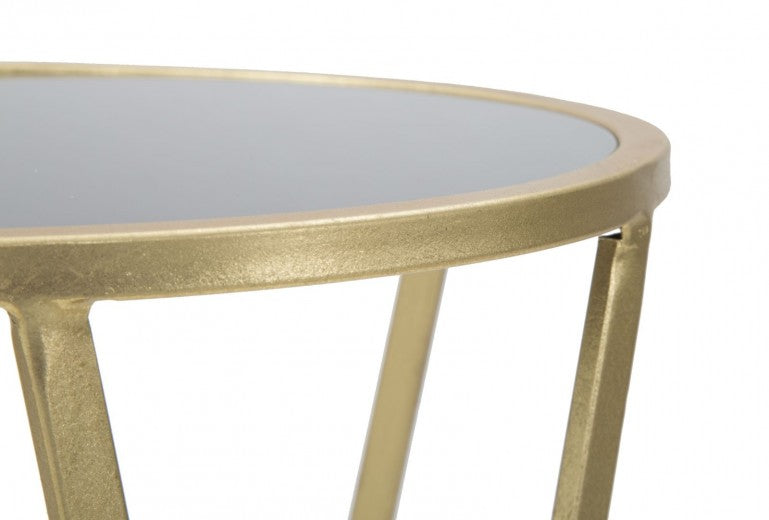 Table support téléphone en verre et métal Glam Simple Or / Noir, Ø35xH75 cm