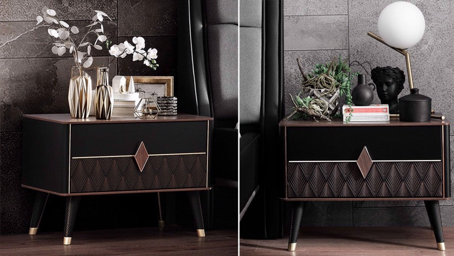 Table de chevet en bois et bois avec 1 tiroir Diamond Walnut / Graphite, l66.6xP43.8xH48.7 cm