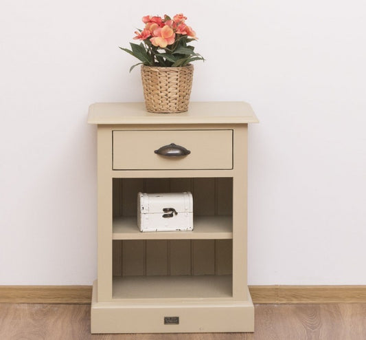 Table de chevet en bois Brad avec 1 tiroir, Pasy PS478 peint, L47XA32XH59 CM-BEJ