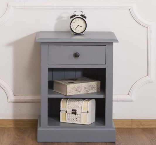 Table de chevet en bois Brad avec 1 tiroir, Pasy PS478 peint, L47XA32XH59 CM-GRI Bleu