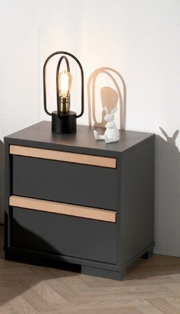Table de chevet de PAL avec 2 tiroirs pour enfants anthracite / naturel, l48.1xa40xh48.8 cm