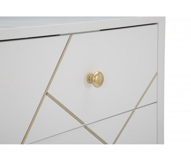 Table de chevet en MDF et métal, avec 2 tiroirs Luxy Blanc/Or, l45xA40xH51 cm