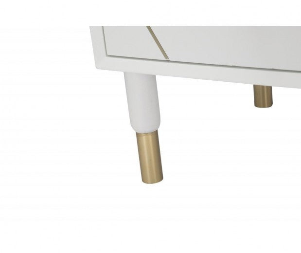 Table de chevet en MDF et métal, avec 2 tiroirs Luxy Blanc/Or, l45xA40xH51 cm