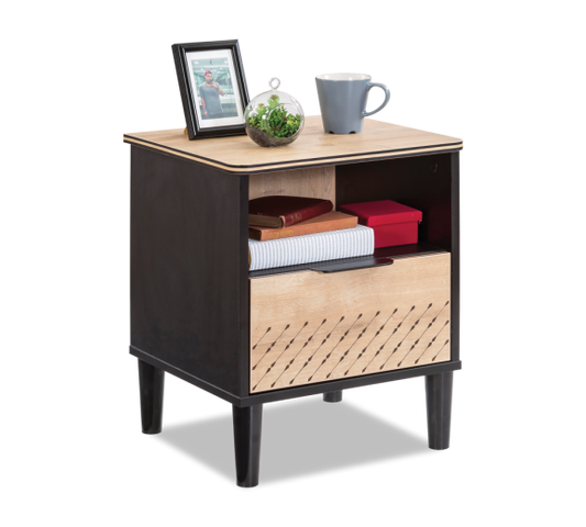 Table de chevet en bois avec 1 tiroir, pour les jeunes Blacky Noir / Nature, l44xA41xH54 cm