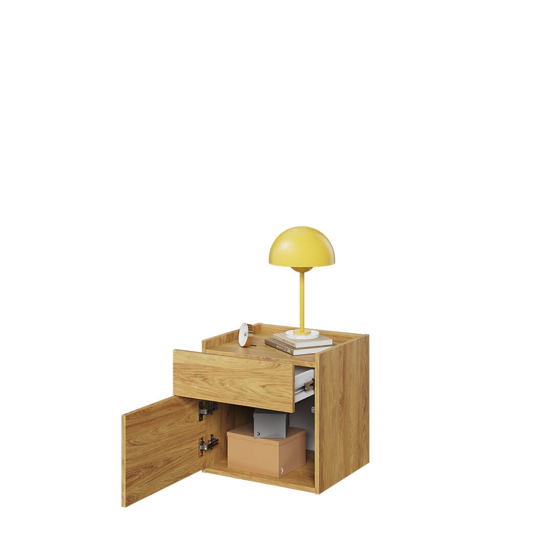 Table de chevet en bois clair, avec 1 porte et 1 tiroir, pour enfants et adolescents, Teen Flex TF18, Naturel, L45xL40xH45 cm