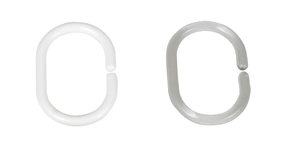 Anneaux de rideau de douche, plastique, crochet ovale blanc, 3 x 4,5 cm, 12 pièces