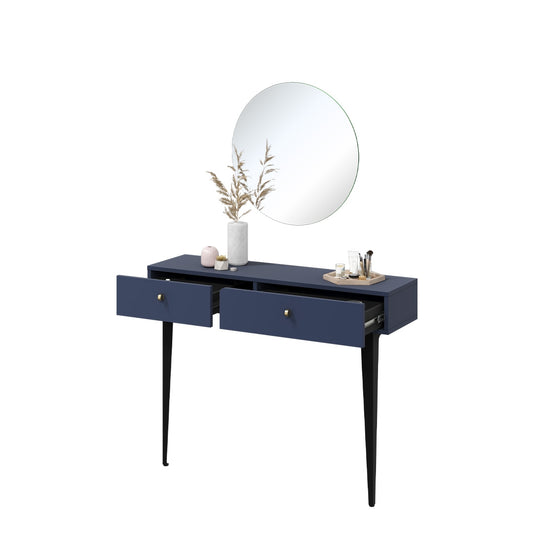 Ensemble console avec miroir, pâle et verre, Coloris CS 07-08 Bleu Marine Mat / Noir, l105xW30xH80 cm