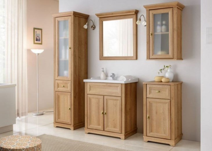 Meuble de salle de bain haut avec vitrine, 2 portes et 1 tiroir, Palace Riviera, l43xA40xH185 cm
