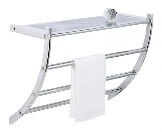 Porte-serviettes de salle de bain avec étagère en métal, Pescara Chrome, l56xP 21,5xH46 cm