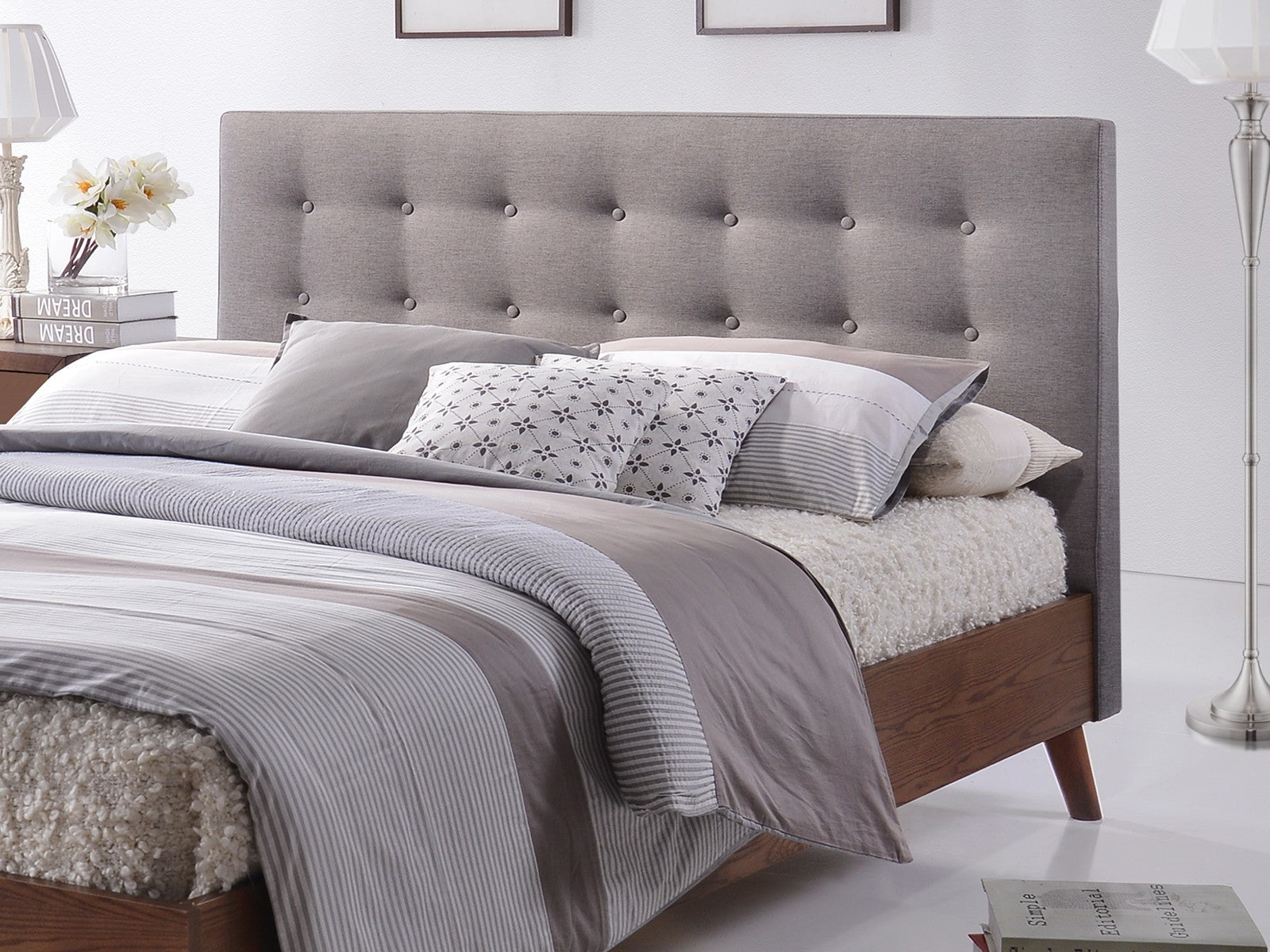 SomProduct Lit rembourré en bois avec tissu