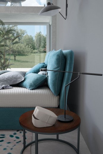 Lit avec matelas pliant et coffre de rangement, tapissé de tissu, Frise Turquoise, 200 x 160 cm