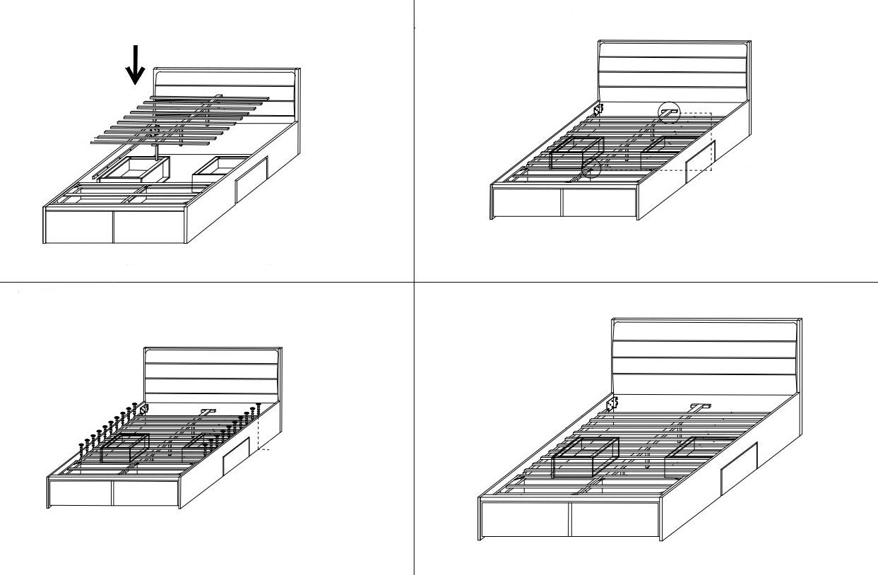 Lit en placage avec 4 tiroirs et recouvert de tissu, Matilda, Anthracite