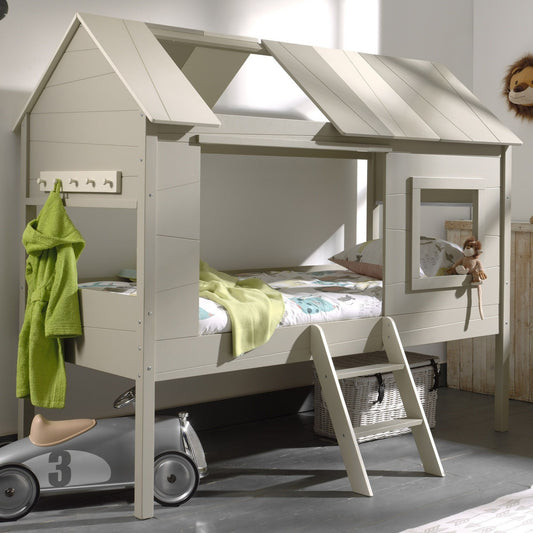 Lit de bois en pin et mdf, pour les enfants atteints d'espace de jeu Charlotte Beige / gris, 200 x 90 cm