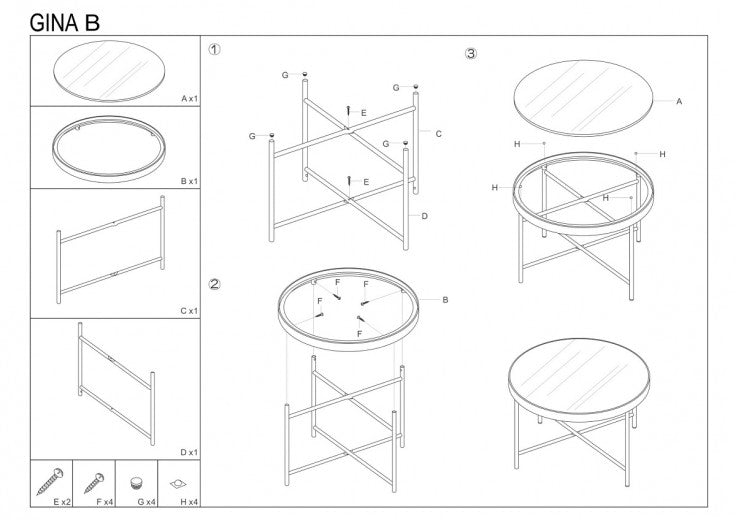 Table basse en verre et métal Gina B Noir / Cuivre, Ø82xH40 cm