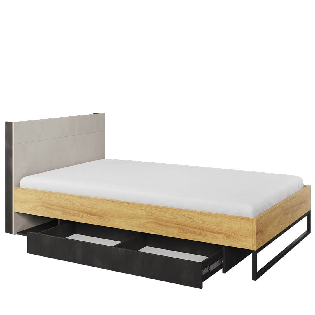 Lit en bois avec 1 tiroir et LED, pour enfants et adolescents, Teen Flex, Naturel / Gris / Noir
