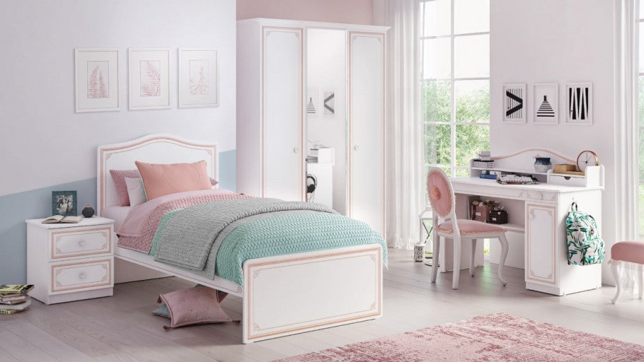 Lit de palette pour les jeunes Selena Rose Blanc / Rose-200 x 120 cm