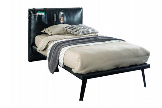 Palette et lit en métal avec tête de lit rembourrée, pour les jeunes Dark Metal Noir / Graphite-200 x 100 cm