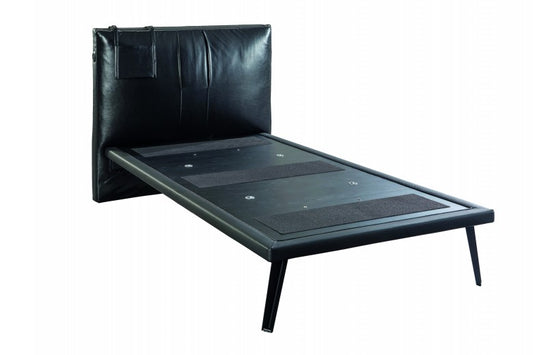 Palette et lit en métal avec tête de lit rembourrée, pour les jeunes Dark Metal Noir / Graphite-200 x 100 cm