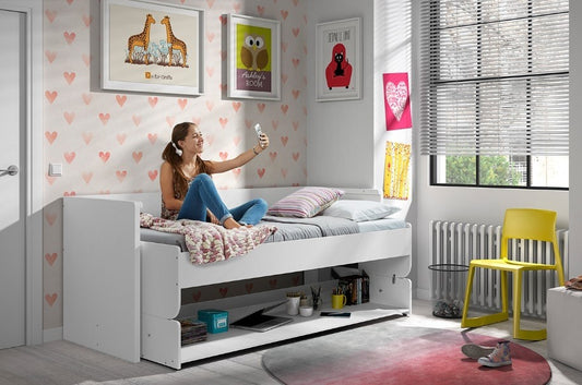 Lit de copain transformable avec bureau construit, pour les enfants Denver White, 200 x 90 cm