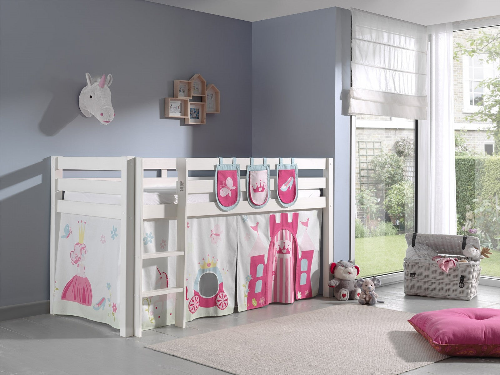 Pin de plancher en bois, avec espace de jeu pour enfants plus princesse blanche, 200 x 90 cm