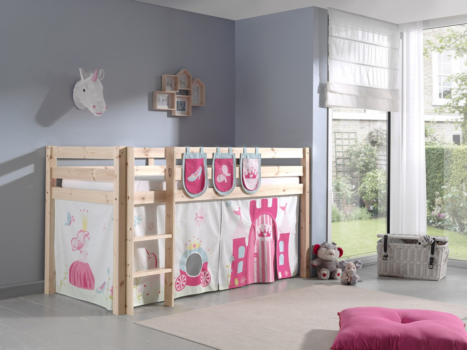 Pin de plancher en bois, avec espace de jeu pour enfants plus princesse naturelle, 200 x 90 cm