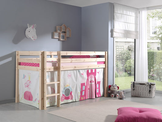 Lit de plancher en bois d'épingle, avec espace de jeu de Pino Princess Natural Children, 200 x 90 cm