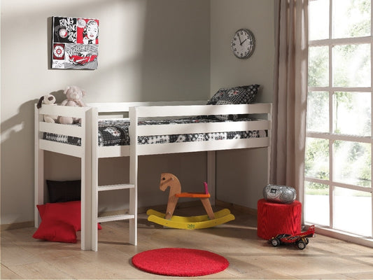 Lit de plancher en bois d'épingle, avec espace de jeu pour enfants White simple Pino, 200 x 90 cm