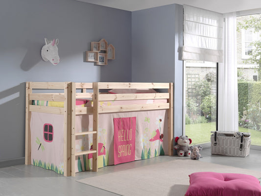 Lit de plancher en bois d'épingle, avec espace de jeu pour enfants Natural Pino Spring, 200 x 90 cm