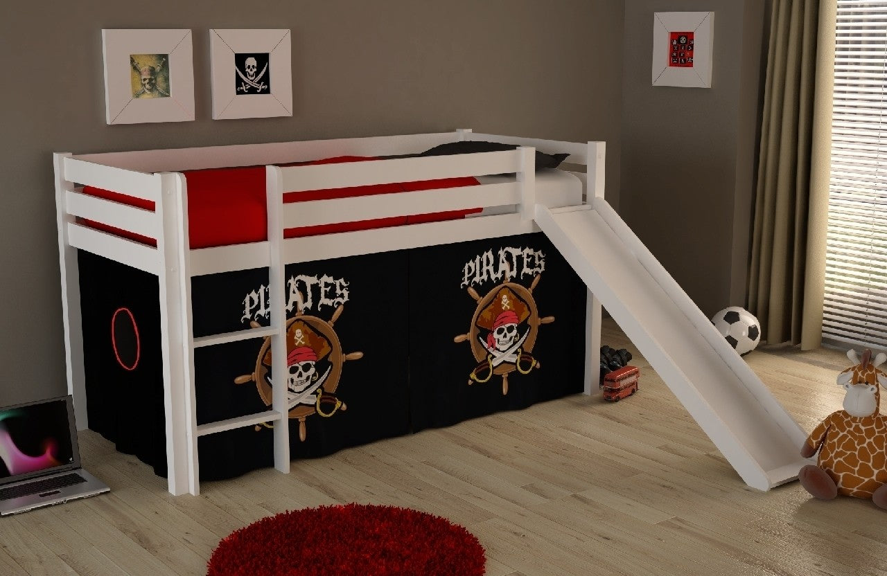 Pin de plancher en bois avec pirates pino enfants blancs, 200 x 90 cm