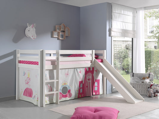 Lit de plancher en bois d'épingle, avec toboggan de Pino Princess White pour enfants, 200 x 90 cm