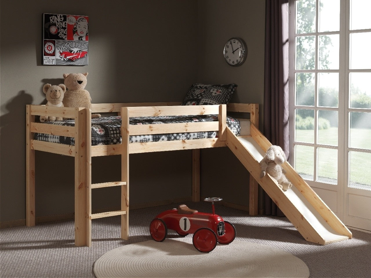 Pin de plancher en bois, avec baby pino baby toboggan, 200 x 90 cm