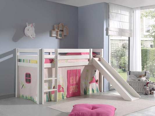 Pin - Lit de plancher de bois avec glissade pour enfants à printemps pino, 200 x 90 cm