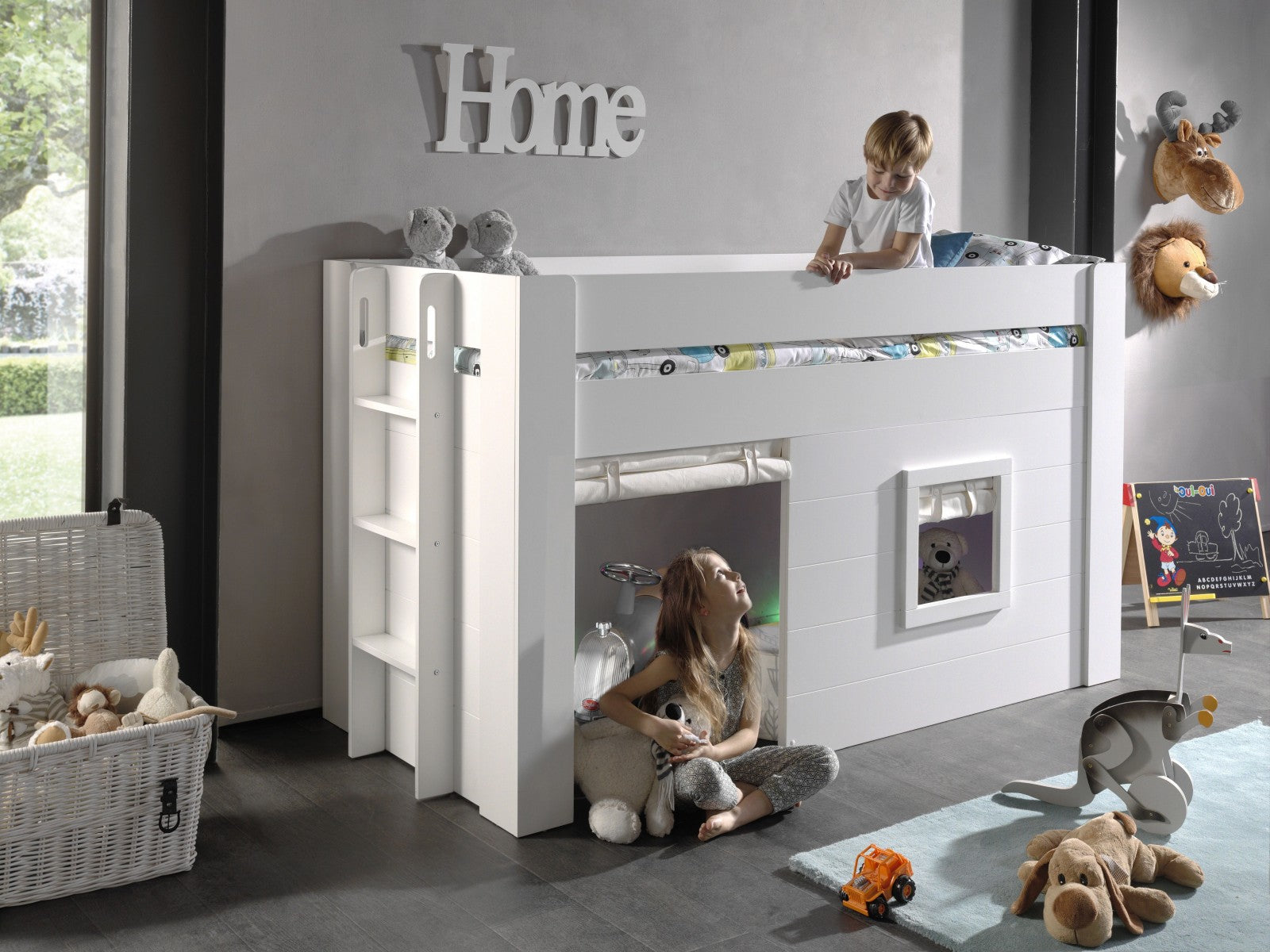 MDF-Floor Bed pour enfants avec espace de jeu et décoratif décoratif décoratif, 200 x 90 cm