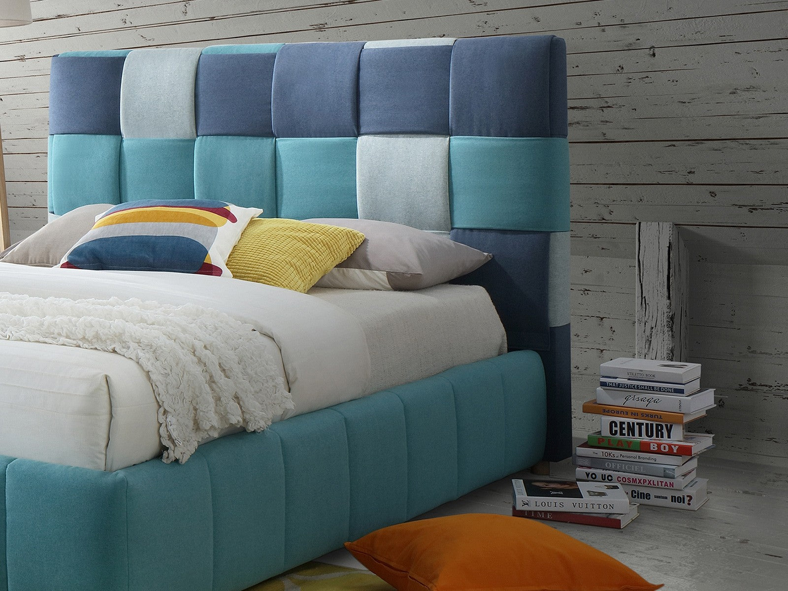 SomProduct - Lit haut de gamme recouvert de tissu, Santiago, Bleu foncé