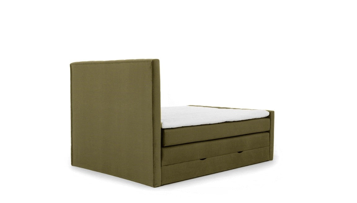 Pat rabatabil cu lada de depozitare, tapitat cu stofa, Candys Boxspring Verde Olive (8)