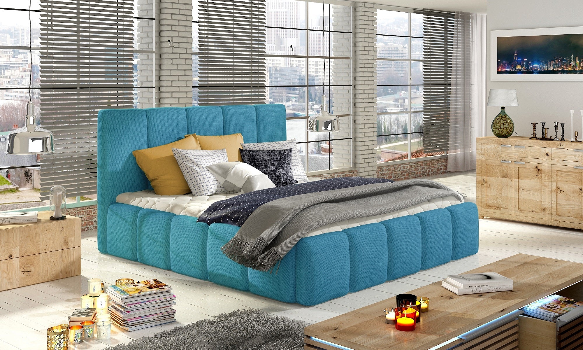 Pat rabatabil cu lada de depozitare, tapitat cu stofa, Edvis Color (4)