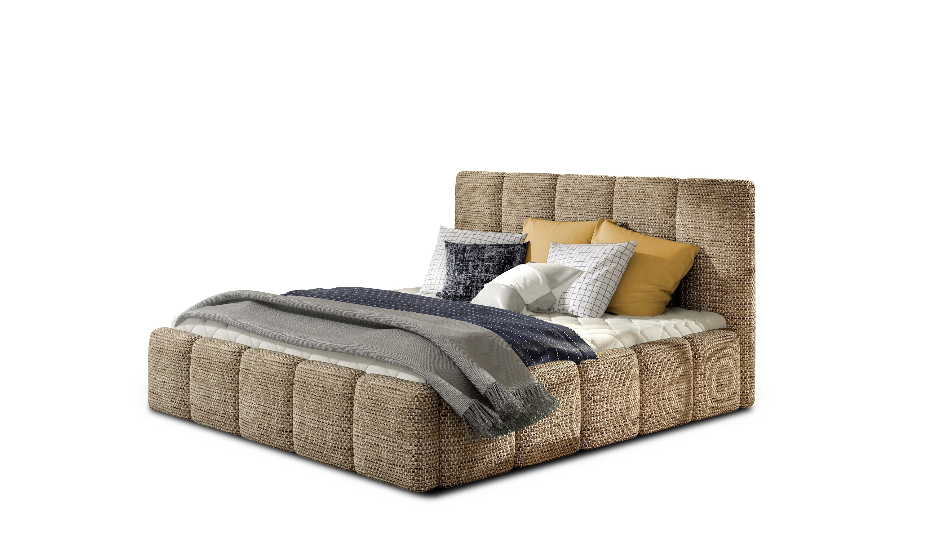 Pat rabatabil cu lada de depozitare, tapitat cu stofa, Edvis Neutral (7)