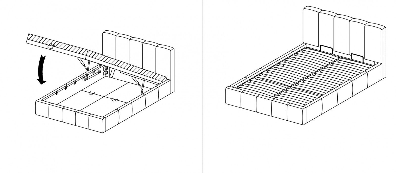 Lit avec coffre de rangement, tapissé en tissu Stefano Velvet Gris, 160 x 200 cm