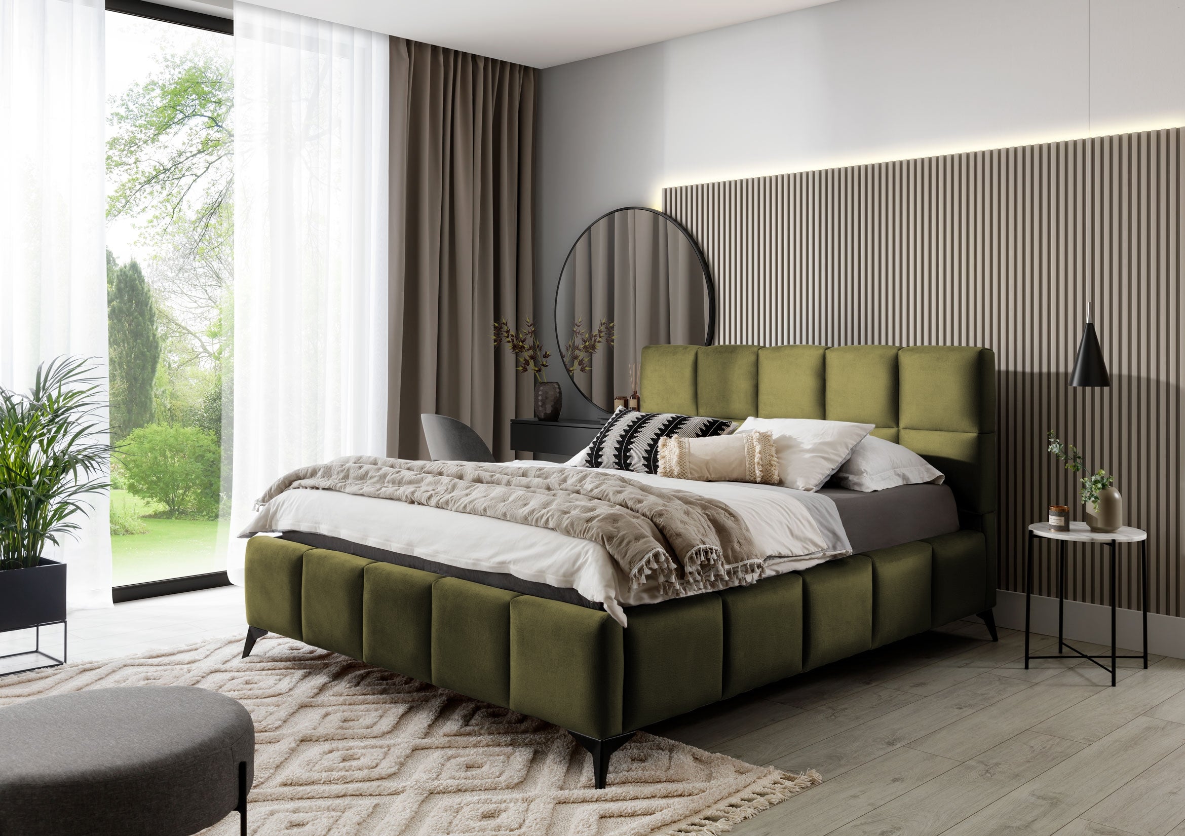Pat rabatabil cu lada de depozitare, tapitat cu stofa, Mister Verde Olive & ELTMPL-BED-MIST-NUBE-33