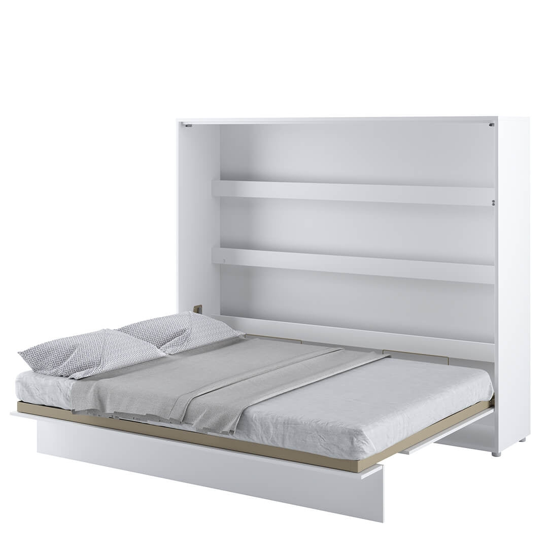 Lit Escamotable au mur, avec mécanisme pneumatique et cadre de lit inclus, Bed Concept Horizontal, Blanc Brillant