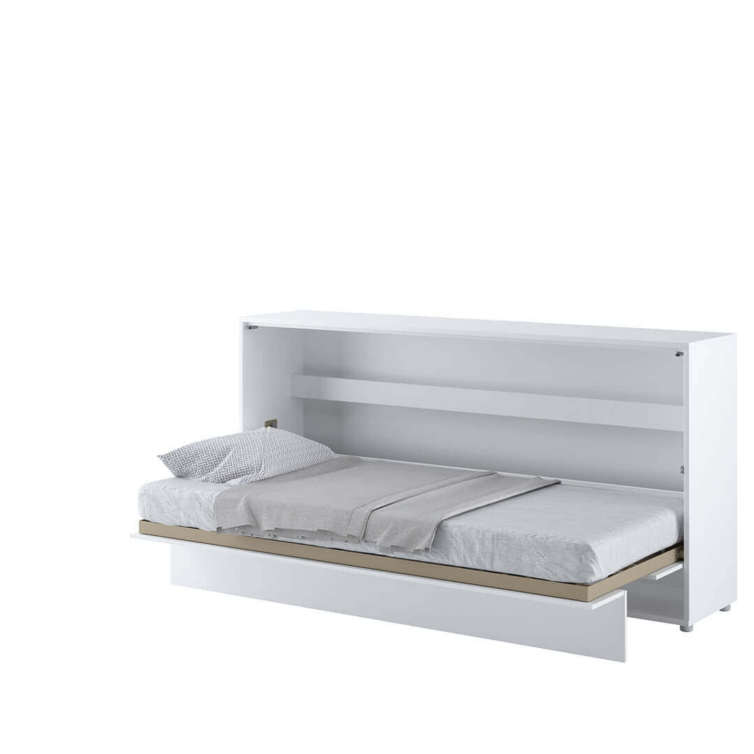 Lit Escamotable au mur, avec mécanisme pneumatique et cadre de lit inclus, Bed Concept Horizontal, Blanc Mat