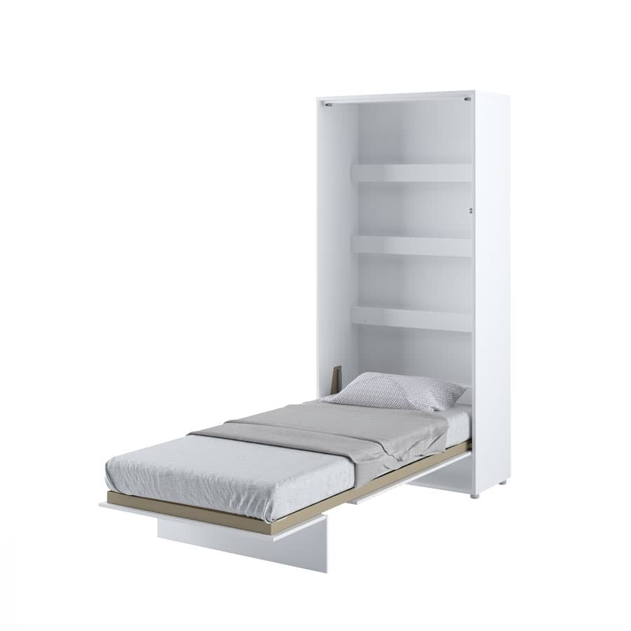 Lit Escamotable au mur, avec mécanisme pneumatique et cadre de lit inclus, Bed Concept Vertical, Blanc Mat