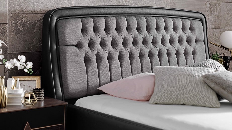 Lit rembourré en cuir écologique et tissu Diamond Gris / Noir-200 x 160 cm