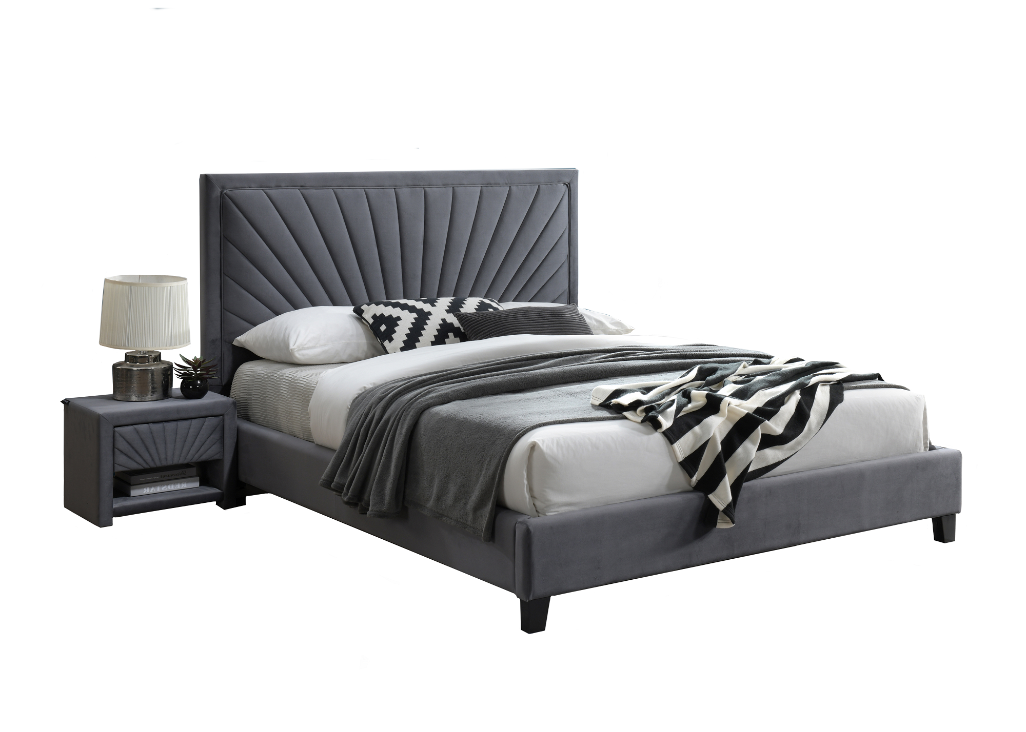 Lit tapissé de tissu Adrian, Velours Gris-200 x 180 cm