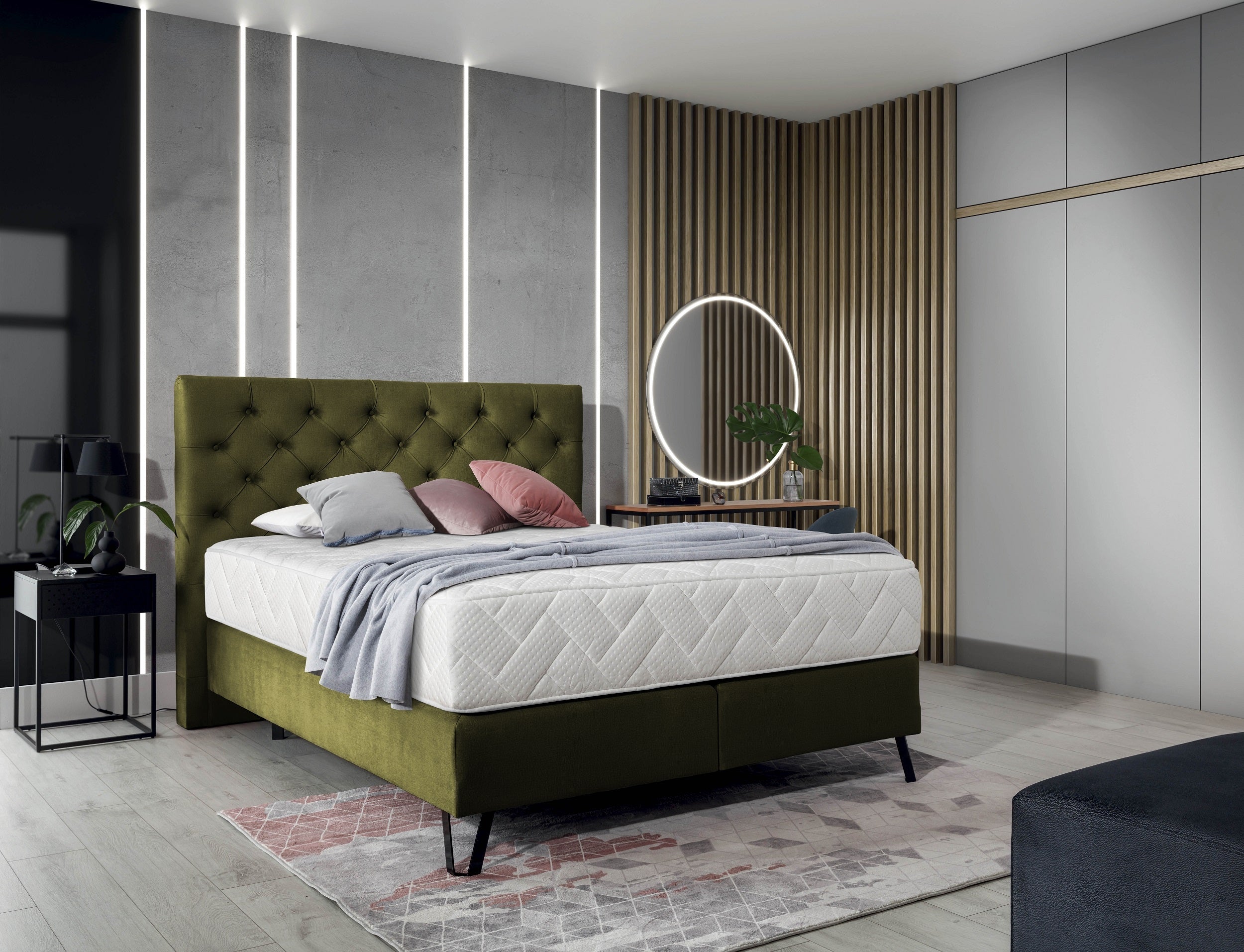 Pat tapitat cu stofa, Cortis Boxspring Verde Olive & ELTMPL-BED-CORTINA-BOXSPRING-NUBE-33